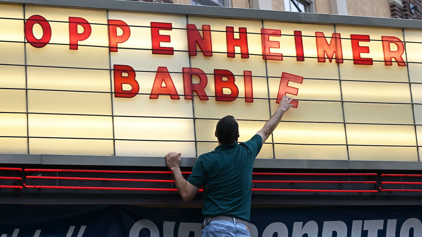 Oppenheimer and Barbie marquee
